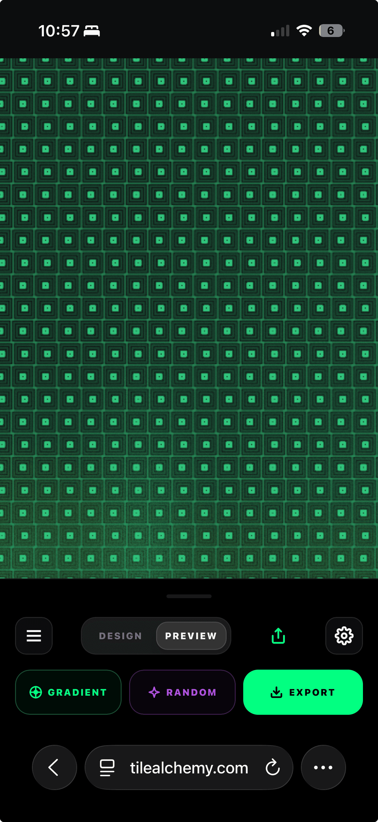 Tile Alchemy — mobile web: preview, design controls, and export