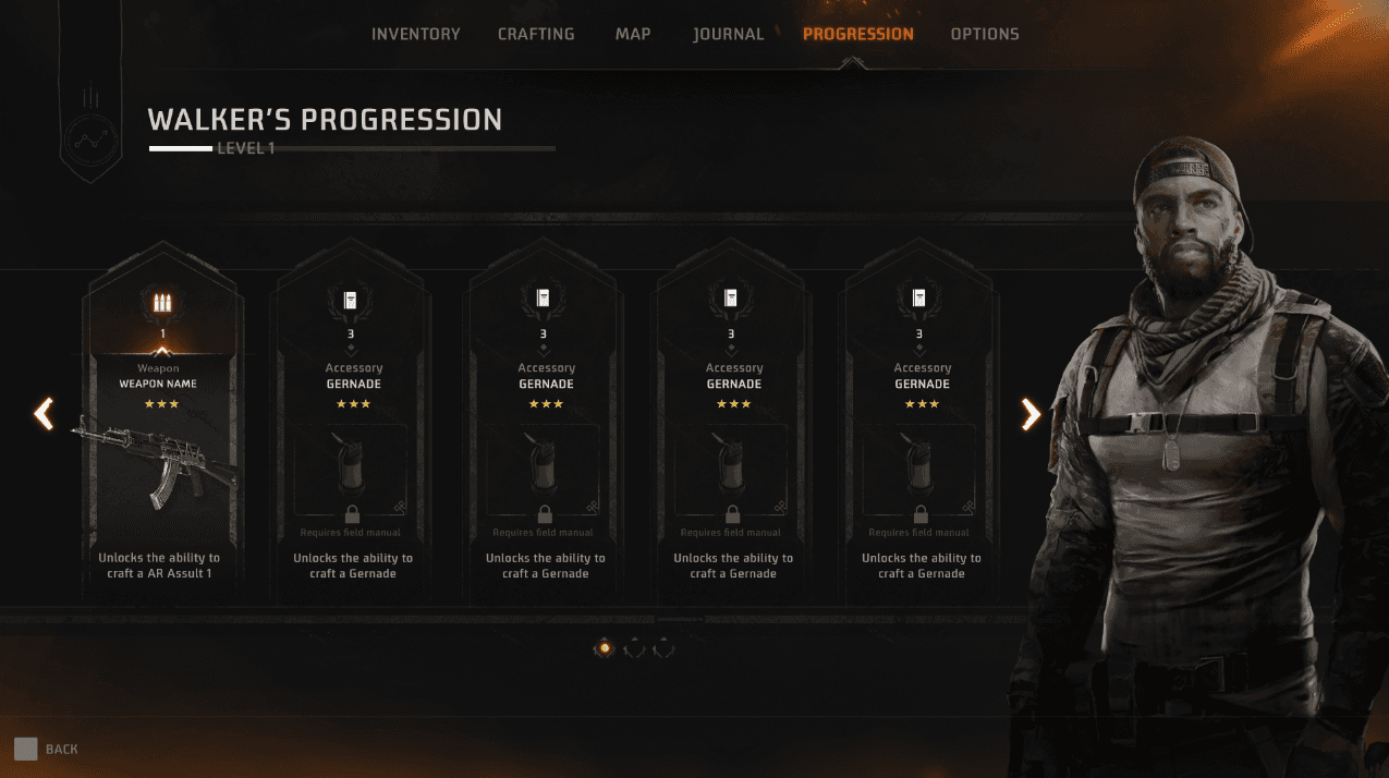 Back 4 Blood — Walker progression menu — unlock carousel and character art