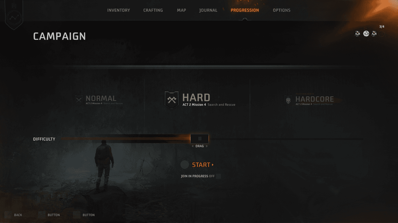 Back 4 Blood — Campaign difficulty — slider variant with start and join toggle